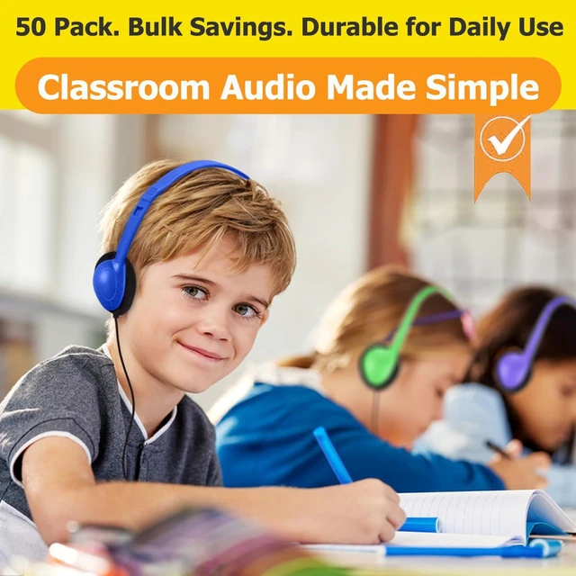 Alt view image 6 of 7 - Class Set Headphones Type-C (50 Pack), Durable Kids Wired Headphones for Chromebook & Laptop, Bulk School Headphones for Students Teens Boys Girls, Wholesale USB C Headset with Mixed Colors