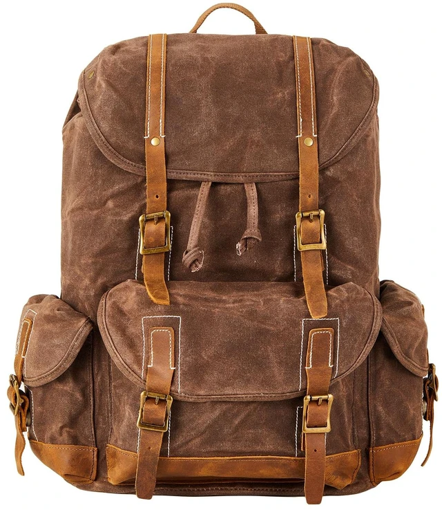 Main image of Heavy-Duty Waxed Canvas Rucksack Backpack Vintage Waxed Canvas Backpack with Leather Trim, Fits Laptop and Essentials for Travel and Daily Carry