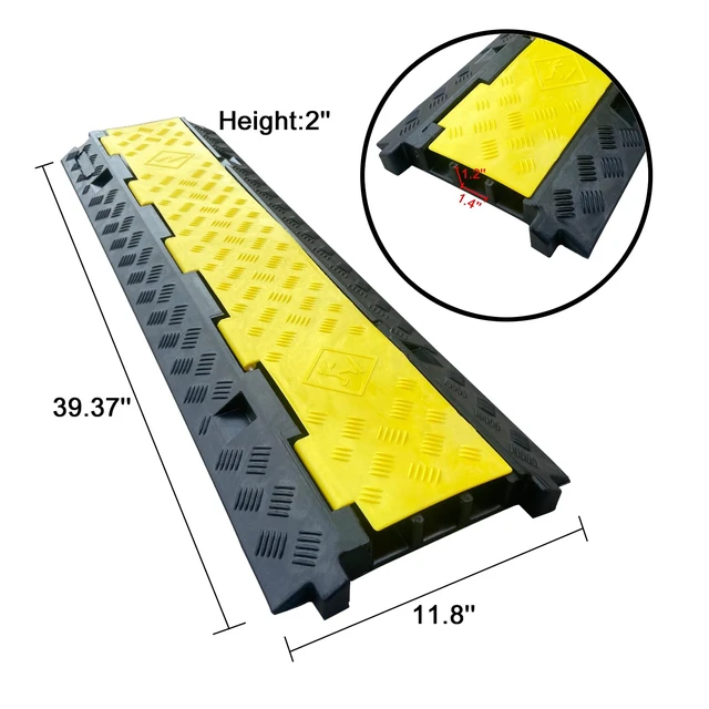 Alt view image 7 of 7 - 2 Pack Rubber Cable Ramp Hose Cable Protector Ramp 3 Channel 22000Lbs Load Capacity Traffic Speed Bump Wires Power Lines Extension Cord Cover for Indoor Outdoor