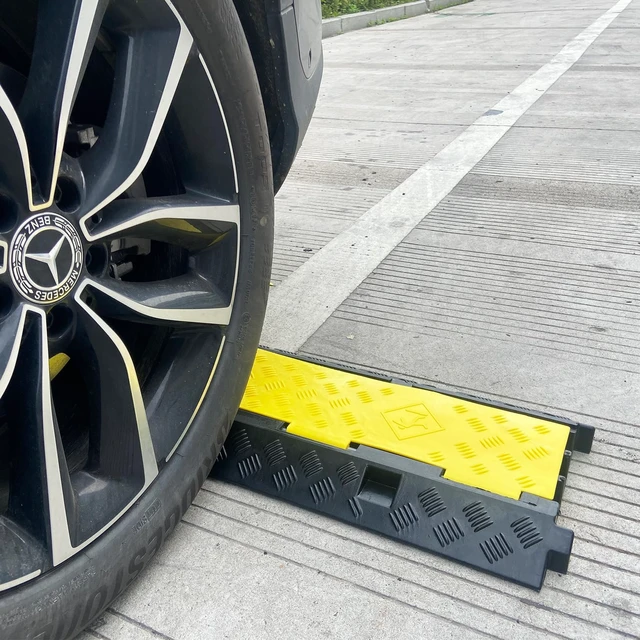 Alt view image 6 of 7 - 2 Pack Rubber Cable Ramp Hose Cable Protector Ramp 3 Channel 22000Lbs Load Capacity Traffic Speed Bump Wires Power Lines Extension Cord Cover for Indoor Outdoor