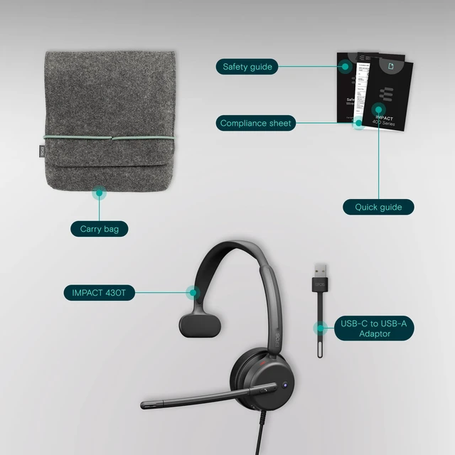 Alt view image 5 of 7 - Impact 430T Mono USB C and USB A On-Ear Headset with Dual Noise-Canceling Mics, Microsoft Teams Certified, Plug-and-Play, Zoom Compatible, Ideal for Home Office & Business Calls