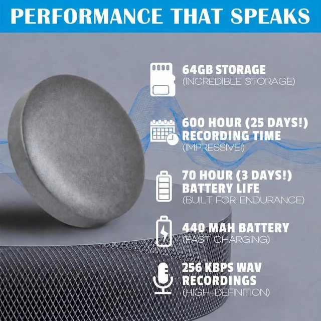 Alt view image 3 of 6 - 64GB American-Designed Voice Recorder with 25 Days of Storage, 3 Days Battery Life, (256 Kbps) Audio Quality, Clear Instructions in English Sound Recorder Audio Recording Device MP3 Player (Dark Gray)