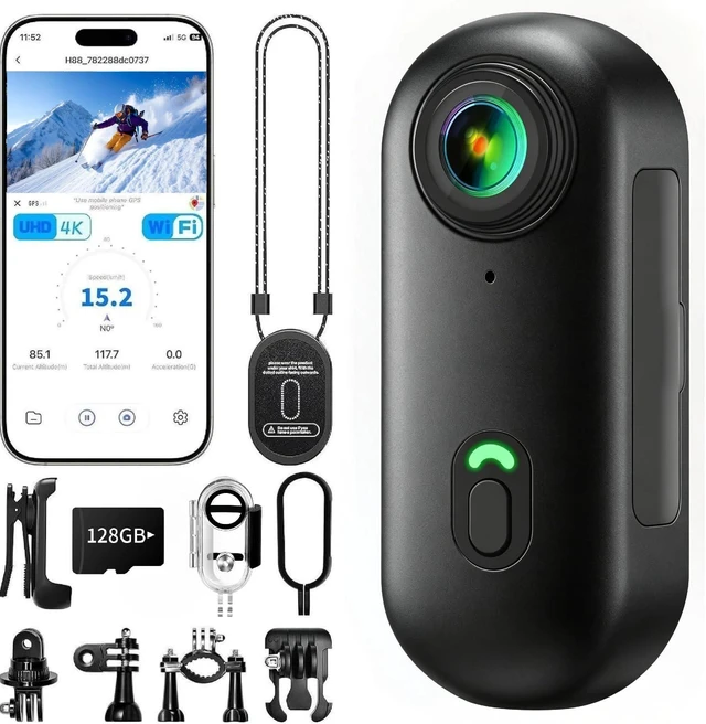 Main image of 4K Mini Body Camera, Wearable Action Body Cam, Sports Action Camera Thumb Size Hands-Free Recording Body Worn Camera, Portable Camcorder Mount Anywhere for Work, Travel,Fishing (Black, 128, GB)