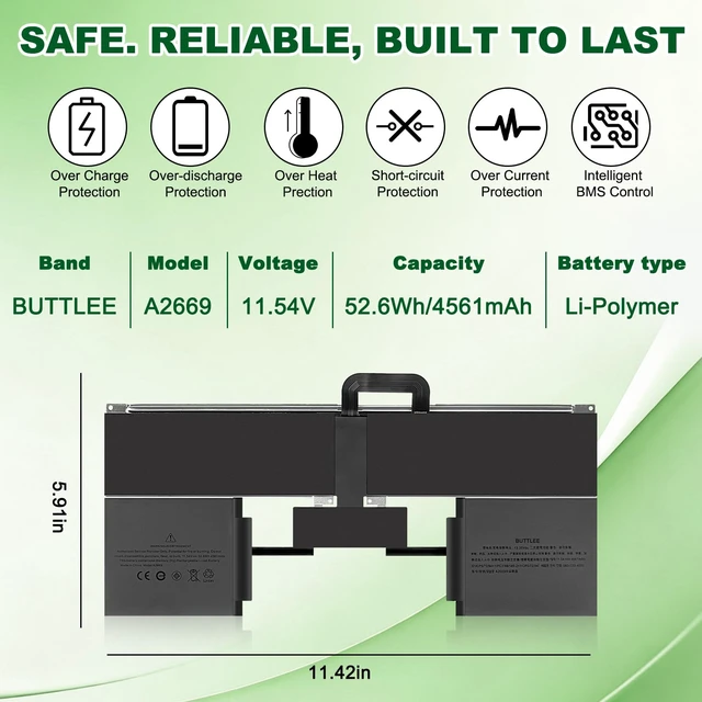 Alt view image 4 of 7 - A2669 A2681 Battery Replacement for MacBook AIR 13" M2 2022 A2681 661-26150 MLY33LL/A MLY43LL/A 11.55V 53.13Wh