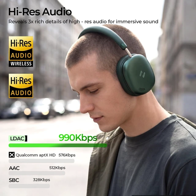 Alt view image 4 of 7 - Space S1 ANC Bluetooth Headphones, Green Hybrid ANC blocks noise for travel, work, and study; 100H battery, Hi-Res LHDC sound, 5-mic calls