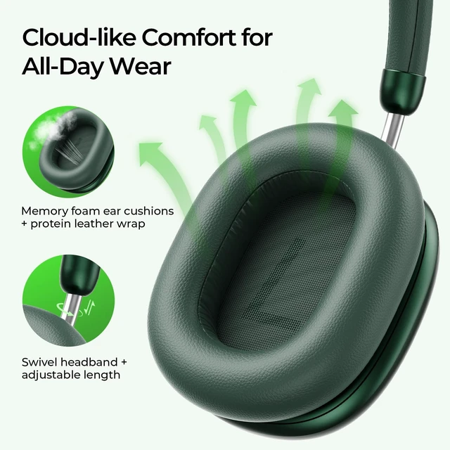 Alt view image 5 of 7 - Space S1 ANC Bluetooth Headphones, Green Hybrid ANC blocks noise for travel, work, and study; 100H battery, Hi-Res LHDC sound, 5-mic calls