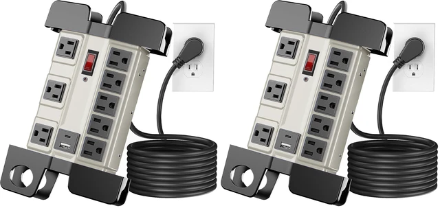 Main image of 8-Outlet Metal Heavy Duty Power Strip with USB-C, Wide-Spaced, Grey, 10ft (Pack of 2)