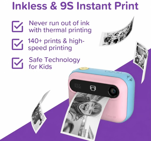 Alt view image 3 of 7 - Kids Instant Print Camera, 7-Second Inkless Printing Insta 20, 16MP photos, 1080P video, dual screen selfies, road trip fun, airplane travel, ages 4-12, birthday gift