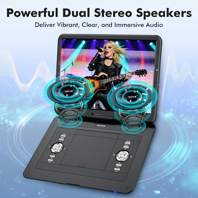 Alt view image 4 of 7 - 17.9" Portable DVD Player with 15.6" HD Swivel Screen, 6 Hours Rechargeable Battery, Large DVD Player Portable Support MP4, MKV Video & USB/SD Card/Sync TV, High Volume Speaker, All Regions