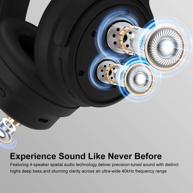 Alt view image 3 of 7 - NiceComfort 35(2nd Gen)Noise Cancelling Headphones 4-Speakers 40kHz HD Sound,140 Hours' Ultra-long Playtime for Travel,Bluetooth 6.0,5 Microphones ENC,Transparency,Spatial Audio,Low Latency