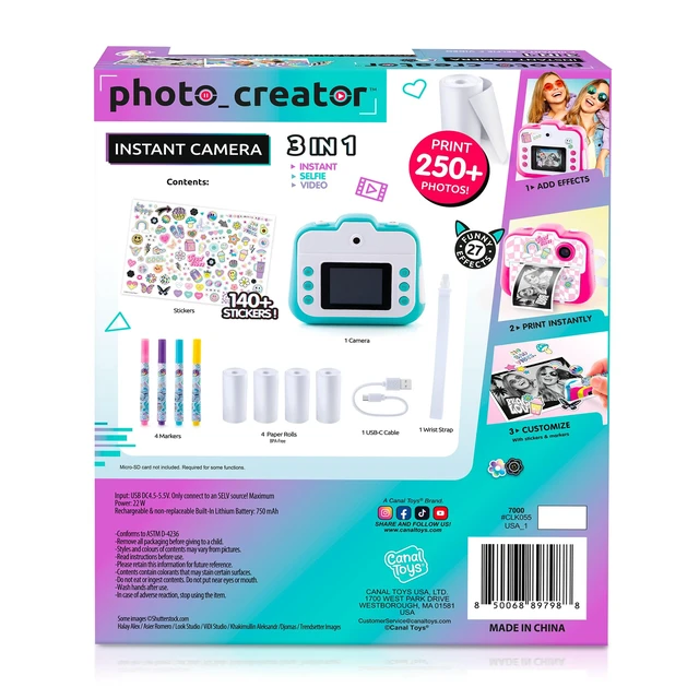 Alt view image 3 of 7 - Photo Creator 3-in-1 Instant Camera for Kids Pink; Camera, Instant Printer & Photo Booth with Fun Frames & Filters