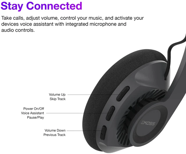 Alt view image 2 of 7 - KPH30 Wireless Bluetooth Retro Style On-Ear Headphones, Stealth Grey 20+ Hour Battery Life, USB-C Charging, Microphone
