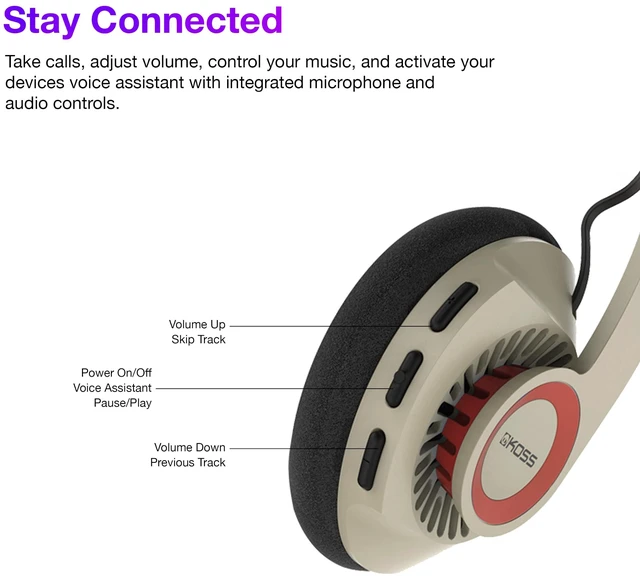 Alt view image 2 of 7 - KPH30 Wireless Bluetooth Retro Style On-Ear Headphones, Rhythm Beige 20+ Hour Battery Life, USB-C Charging, Microphone