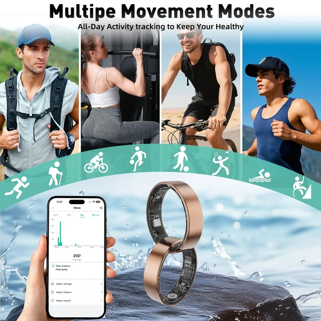 Alt view image 5 of 6 - Smart Ring with Sleep Monitoring, Step Counting, Heart Rate, Blood Oxygen for iOS and Android, No Subscription Fee, IP68 Waterproof Health Tracker (Silver, 11)