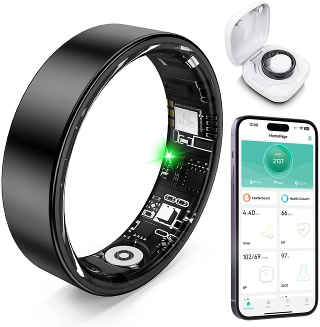 Main image of Smart Ring with Sleep Monitoring, Step Counting, Heart Rate, Blood Oxygen for iOS and Android, No Subscription Fee, IP68 Waterproof Health Tracker (Black, 8)