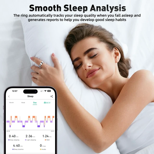Alt view image 3 of 6 - Smart Ring with Sleep Monitoring, Step Counting, Heart Rate, Blood Oxygen for iOS and Android, No Subscription Fee, IP68 Waterproof Health Tracker (Silver, 11)