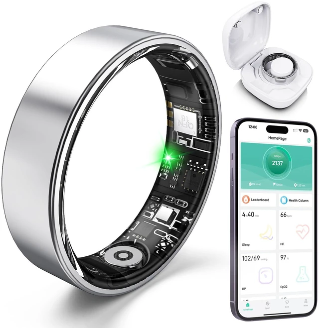 Main image of Smart Ring with Sleep Monitoring, Step Counting, Heart Rate, Blood Oxygen for iOS and Android, No Subscription Fee, IP68 Waterproof Health Tracker (Silver, 11)