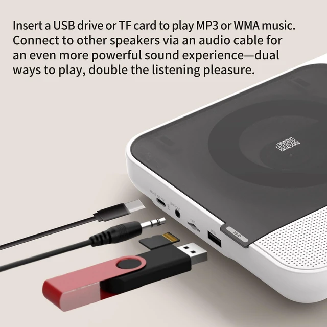 Alt view image 6 of 7 - CD Player Porteble with Built-in Speaker, Bluetooth Transmit & Receive, Desktop Stereo Player, Rechargeable Battery, Remote Control, Supports USB/TF Card/AUX CD-2