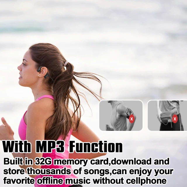 Alt view image 5 of 7 - IPX8 Waterproof Bone Conduction Headphones Swimming Underwater Bluetooth Headsets with MP3 Player Open Ear Headsets with Mic Wireless Earphones Built-in 32GB Memory for Running Cycling Gym Workouts