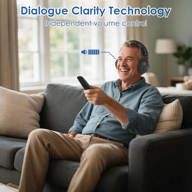 Alt view image 3 of 7 - TV Headphones Wireless, Phone/PC Compatible Bluetooth Headset, 737D Audio Bypass to Soundbar, Clear Voice & Volume Boost for Seniors Hard of Hearing, Cinema Mode, 164ft Range, Swap Earmuffs
