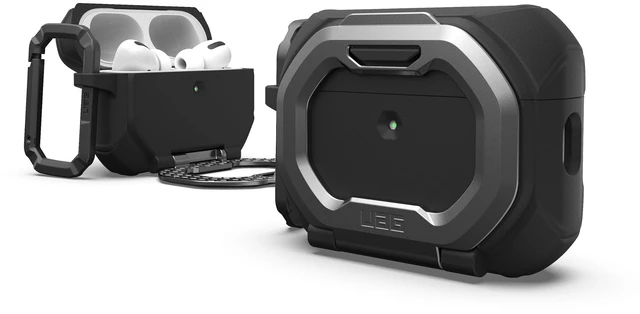 Main image of UAG Monarch for AirPods Pro 3 Gen Case 2025, with Built-in Phone Stand Black/Silver, Detachable Carabiner Clip, Double Latch Closure, Heavy Duty Protection, Wireless Charging Compatible
