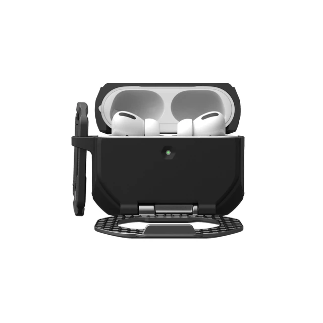 Alt view image 5 of 7 - UAG Monarch for AirPods Pro 3 Gen Case 2025, with Built-in Phone Stand Black/Silver, Detachable Carabiner Clip, Double Latch Closure, Heavy Duty Protection, Wireless Charging Compatible