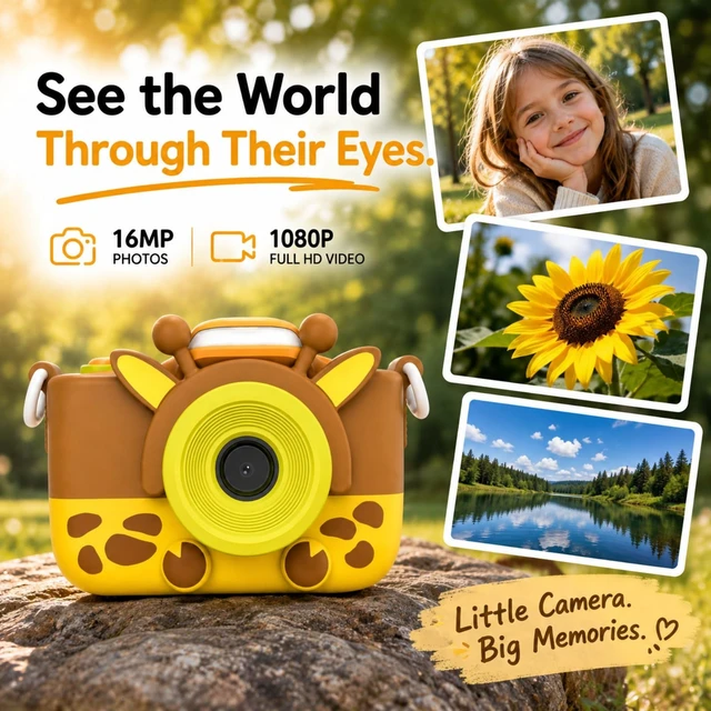Alt view image 3 of 7 - Kids Digital Camera 16MP with Selfie & Macro Lens, 1080P Video toddler camera 3, LED Flash, shockproof cover, MicroSD support, travel toy, birthday gift for boys and girls ages 3-8