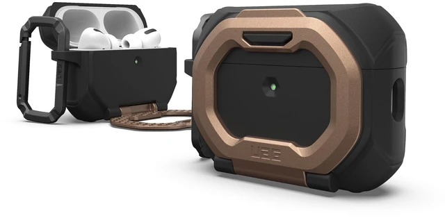 Main image of UAG Monarch for AirPods Pro 3 Gen Case 2025, with Built-in Phone Stand Black/Aged Bronze, Detachable Carabiner Clip, Double Latch Closure, Heavy Duty Protection, Wireless Charging Compatible