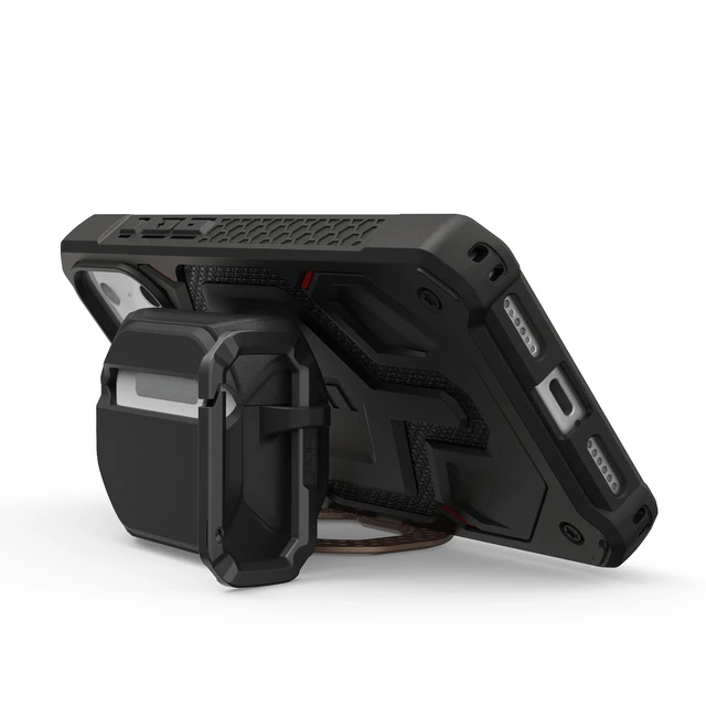 Alt view image 3 of 7 - UAG Monarch for AirPods Pro 3 Gen Case 2025, with Built-in Phone Stand Black/Aged Bronze, Detachable Carabiner Clip, Double Latch Closure, Heavy Duty Protection, Wireless Charging Compatible