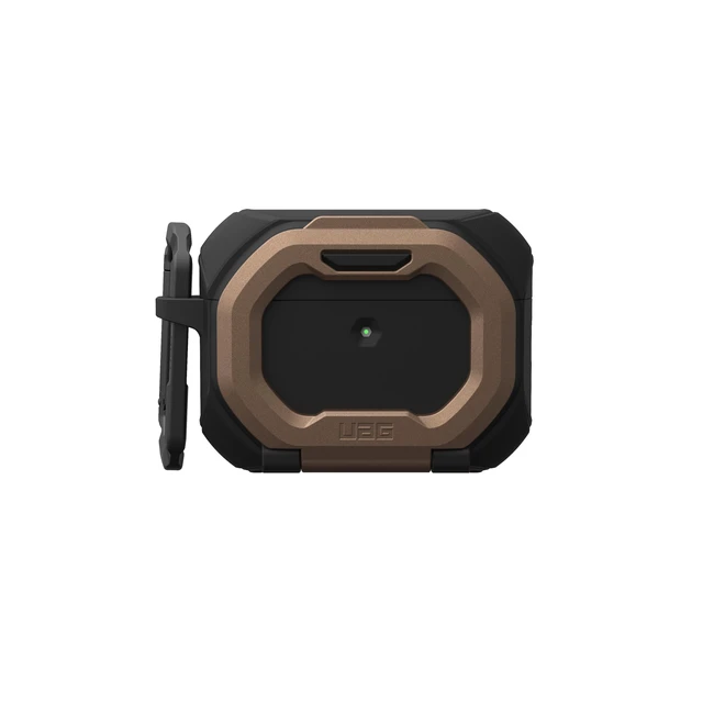 Alt view image 5 of 7 - UAG Monarch for AirPods Pro 3 Gen Case 2025, with Built-in Phone Stand Black/Aged Bronze, Detachable Carabiner Clip, Double Latch Closure, Heavy Duty Protection, Wireless Charging Compatible