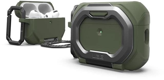Main image of UAG Monarch for AirPods Pro 3 Gen Case 2025, with Built-in Phone Stand Olive Drab/Silver, Detachable Carabiner Clip, Double Latch Closure, Heavy Duty Protection, Wireless Charging Compatible