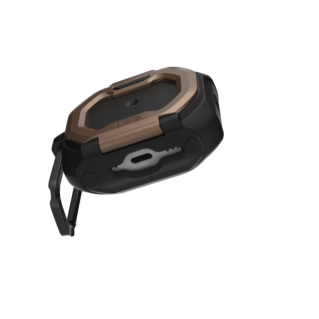 Alt view image 7 of 7 - UAG Monarch for AirPods Pro 3 Gen Case 2025, with Built-in Phone Stand Black/Aged Bronze, Detachable Carabiner Clip, Double Latch Closure, Heavy Duty Protection, Wireless Charging Compatible