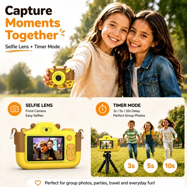 Alt view image 5 of 7 - Kids Digital Camera 16MP with Selfie & Macro Lens, 1080P Video toddler camera 3, LED Flash, shockproof cover, MicroSD support, travel toy, birthday gift for boys and girls ages 3-8