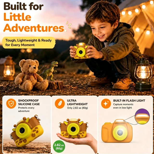 Alt view image 6 of 7 - Kids Digital Camera 16MP with Selfie & Macro Lens, 1080P Video toddler camera 3, LED Flash, shockproof cover, MicroSD support, travel toy, birthday gift for boys and girls ages 3-8