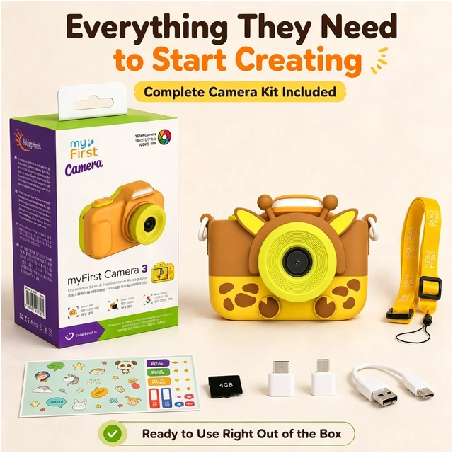 Alt view image 7 of 7 - Kids Digital Camera 16MP with Selfie & Macro Lens, 1080P Video toddler camera 3, LED Flash, shockproof cover, MicroSD support, travel toy, birthday gift for boys and girls ages 3-8