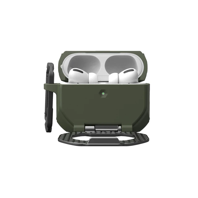 Alt view image 5 of 7 - UAG Monarch for AirPods Pro 3 Gen Case 2025, with Built-in Phone Stand Olive Drab/Silver, Detachable Carabiner Clip, Double Latch Closure, Heavy Duty Protection, Wireless Charging Compatible