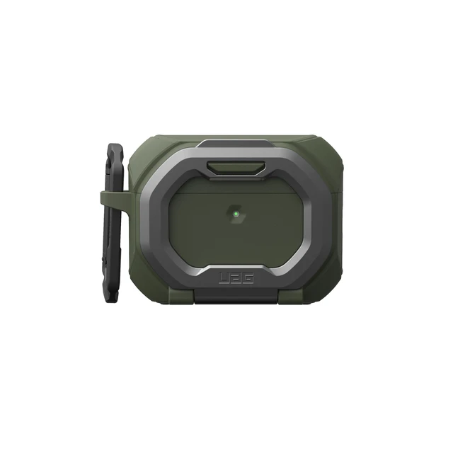 Alt view image 6 of 7 - UAG Monarch for AirPods Pro 3 Gen Case 2025, with Built-in Phone Stand Olive Drab/Silver, Detachable Carabiner Clip, Double Latch Closure, Heavy Duty Protection, Wireless Charging Compatible