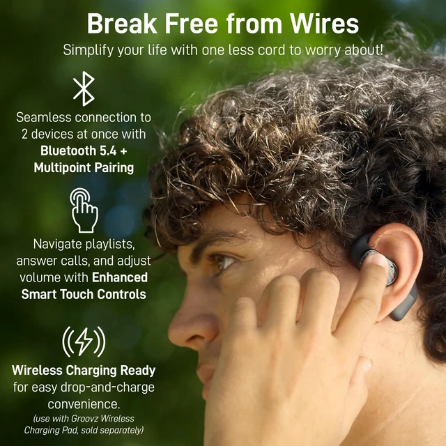 Alt view image 3 of 7 - Open-Ear Plus True Wireless Headphones with Battery Display - Designed & Engineered in the USA - Multi-Point Pairing Bluetooth Open Ear Earbuds Compatible with Apple & Android - Floral