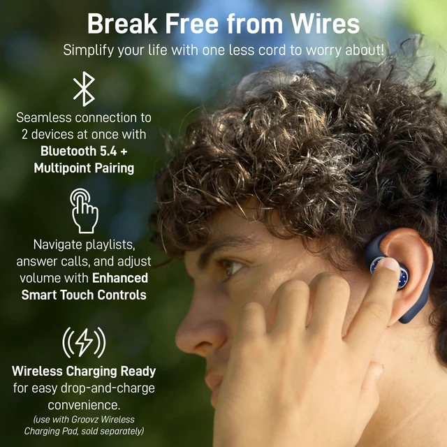 Alt view image 3 of 7 - Open-Ear Plus True Wireless Headphones with Battery Display - Designed & Engineered in the USA - Multi-Point Pairing Bluetooth Open Ear Earbuds Compatible w/Apple & Android - Blue Starry Night