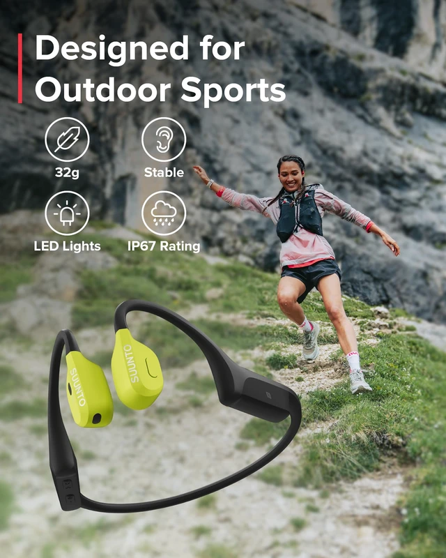 Alt view image 7 of 7 - Wing Open Ear Bone Conduction Headphones Bluetooth, for Sports, Lime Safety Lights, Head Movement Control, IP67 Sweat&Waterproof, Up to 10H Battery+20H w/ Powerbank, Anti-wind Noise up to 30km/h