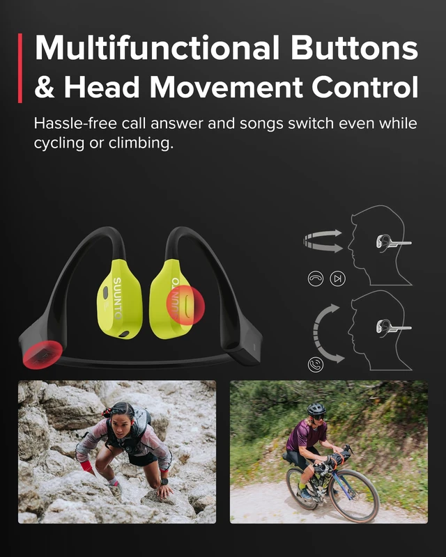 Alt view image 5 of 7 - Wing Open Ear Bone Conduction Headphones Bluetooth, for Sports, Lime Safety Lights, Head Movement Control, IP67 Sweat&Waterproof, Up to 10H Battery+20H w/ Powerbank, Anti-wind Noise up to 30km/h