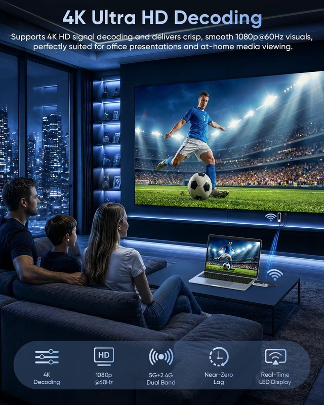 Alt view image 3 of 7 - New Wireless HDMI Transmitter and Receiver 328FT/100M Portable Extender Plug&Play with LED Display 4K Decode 1080P Output 2.4G+5G for Video and Audio to Monitor from Laptop/PC/Projector/TV Box
