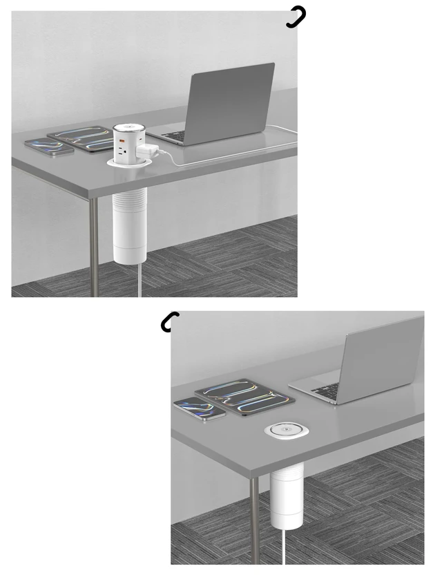 Alt view image 4 of 7 - Pop Up Countertop Outlet with 15W Wireless Charger,20W USB C Ports,Flush Mount Tamper Resistant,Recessed Grommet Receptacle,4 USB 4 Outlets,15A,1875W,ETL Listed,3.15in Hole,White