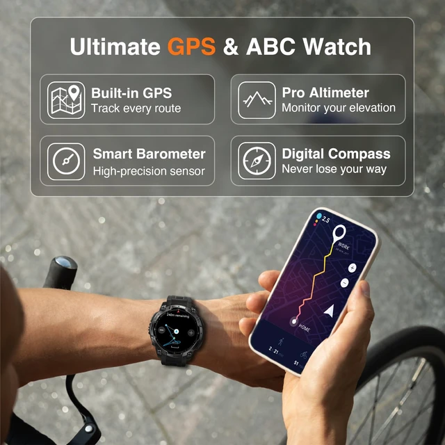 Alt view image 2 of 7 - Military Smart Watches for Men, Built-in GPS & Compass, 30-Day Standby 1.43" AMOLED Rugged Outdoor with LED Flashlight, Barometric Altimeter, 170+ Sports Modes, Compatible with Android & iPhone