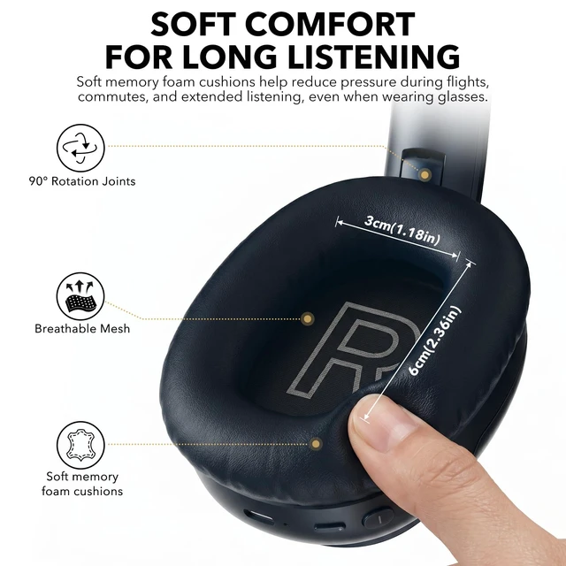 Alt view image 4 of 7 - E700 Noise Cancelling Headphones Bluetooth Wireless Hi-Res LDAC,Indigo Hybrid ANC, 75H Battery, Deep Bass, Comfortable Over Ear for Commuters & Traveler, aptX Low Latency for TV & Airplane