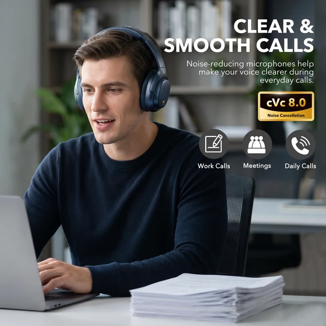 Alt view image 7 of 7 - E700 Noise Cancelling Headphones Bluetooth Wireless Hi-Res LDAC,Indigo Hybrid ANC, 75H Battery, Deep Bass, Comfortable Over Ear for Commuters & Traveler, aptX Low Latency for TV & Airplane