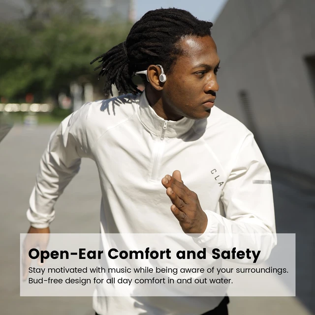 Alt view image 3 of 7 - Run Plus Bone Conduction Headphones, IP68 Waterproof, 32GB MP3 8H Playtime Open-Ear Bluetooth 5.2, Deep Bass, Secure Fit for Running Swimming & Gym, Grey