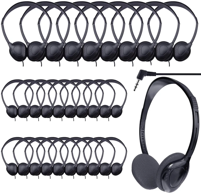 Main image of 60 Pack Class Set Headphones for Kids Students School Classroom Bulk Earphones Adjustable with 3.5 mm Jack for Library Children Adults(004 Black Headphones)