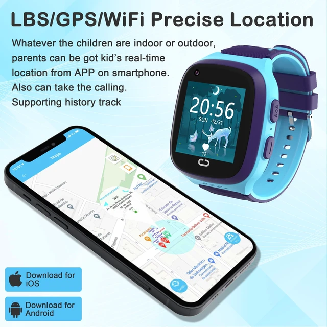 Alt view image 3 of 6 - 4G Kids Smart Watch with GPS Tracker Location Video Call Cell Phone SOS Calling Voice Chat Touch Screen Camera Alarm Clock Gifts for Age 5-12 Kids (Blue)