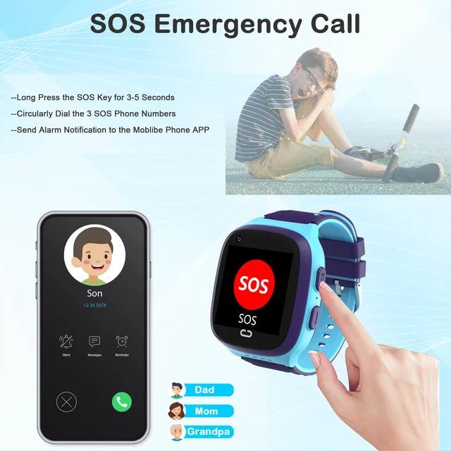 Alt view image 4 of 6 - 4G Kids Smart Watch with GPS Tracker Location Video Call Cell Phone SOS Calling Voice Chat Touch Screen Camera Alarm Clock Gifts for Age 5-12 Kids (Blue)